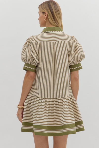 can't help but smile stripe drop waist dress | olive