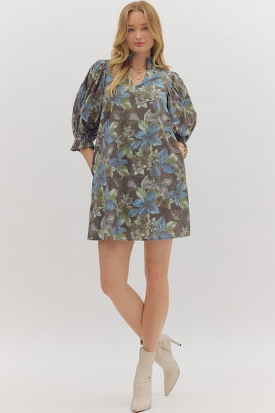 keep it sweet floral puff sleeve dress | ash brown