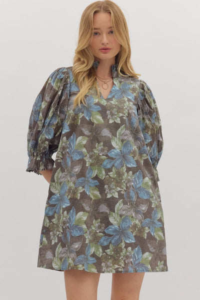 keep it sweet floral puff sleeve dress | ash brown
