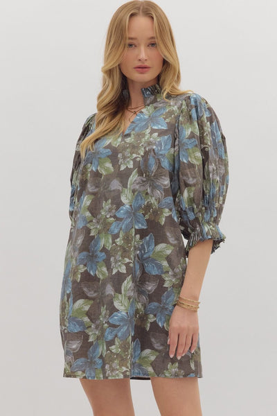 keep it sweet floral puff sleeve dress | ash brown