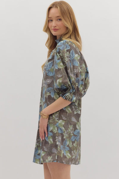 keep it sweet floral puff sleeve dress | ash brown