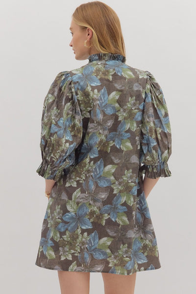 keep it sweet floral puff sleeve dress | ash brown