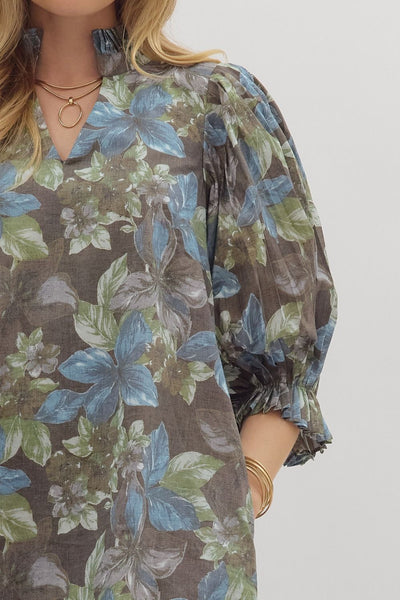 keep it sweet floral puff sleeve dress | ash brown