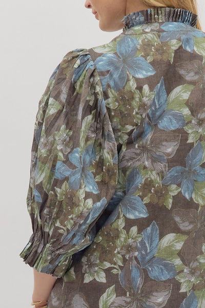 keep it sweet floral puff sleeve dress | ash brown