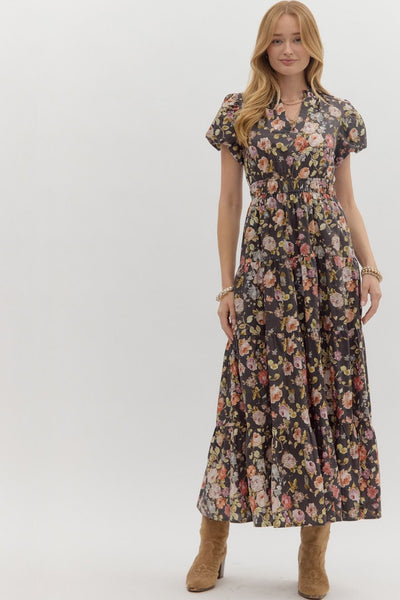 gave me butterflies floral midi dress | chocolate