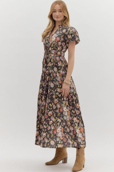 gave me butterflies floral midi dress | chocolate