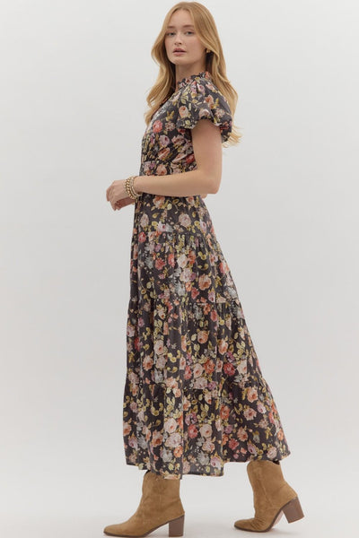 gave me butterflies floral midi dress | chocolate