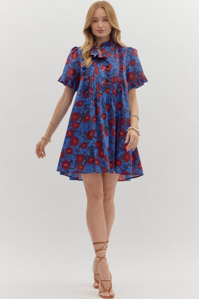 dusk enchantment floral pintuck mini dress | midnight
