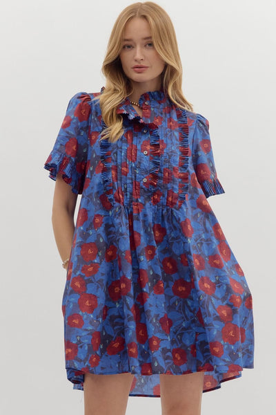 dusk enchantment floral pintuck mini dress | midnight