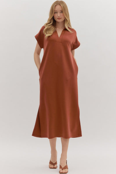 let's be real luxe knit midi dress | clay