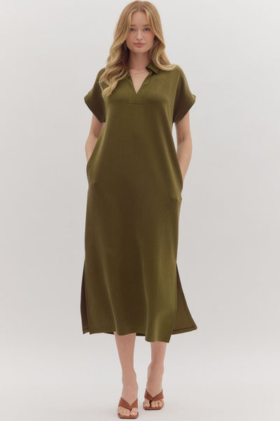 let's be real luxe knit midi dress | olive