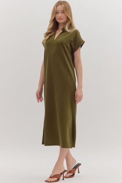 let's be real luxe knit midi dress | olive