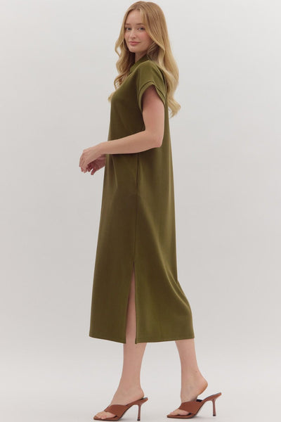 let's be real luxe knit midi dress | olive
