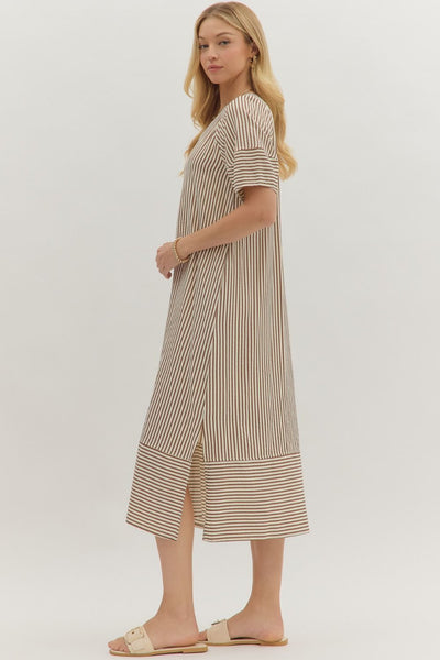 hold that thought striped midi dress | brown
