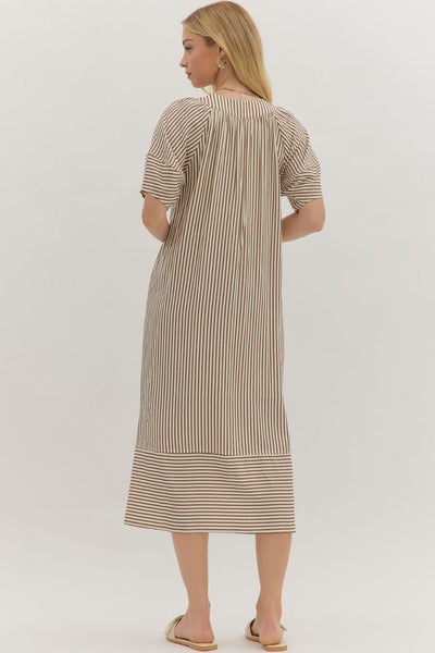 hold that thought striped midi dress | brown