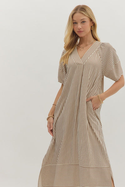 hold that thought striped midi dress | brown