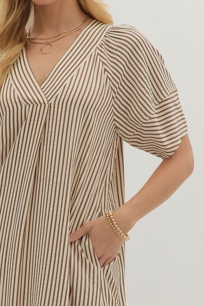 hold that thought striped midi dress | brown