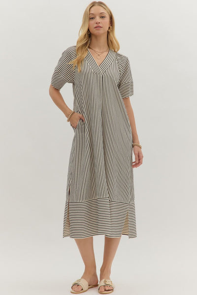 hold that thought striped midi dress | black