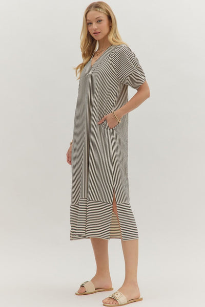 hold that thought striped midi dress | black