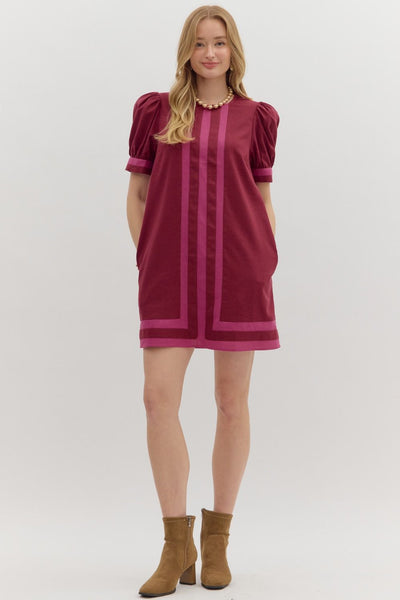 go with grace puff sleeve mini dress | burgundy
