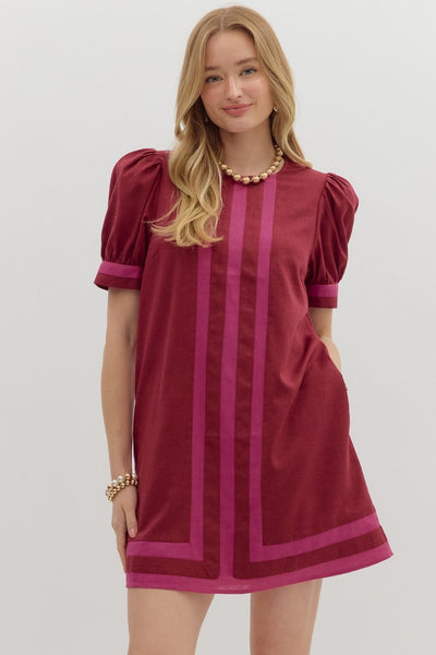 go with grace puff sleeve mini dress | burgundy
