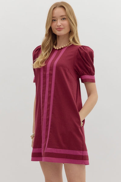 go with grace puff sleeve mini dress | burgundy