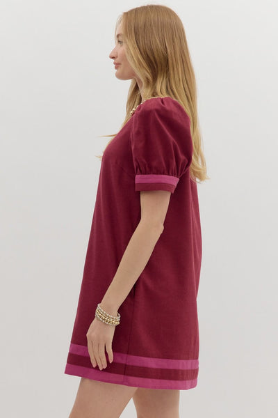 go with grace puff sleeve mini dress | burgundy