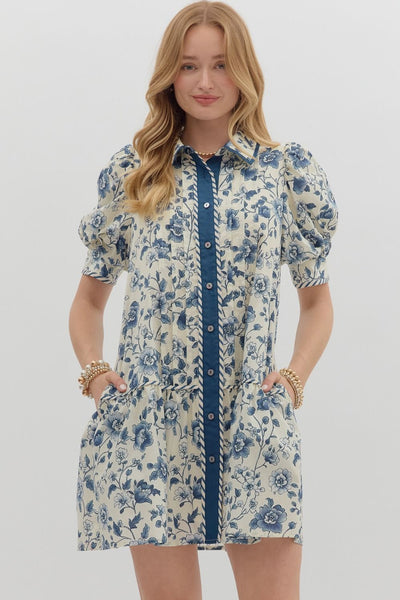 press play floral puff sleeve dress | navy