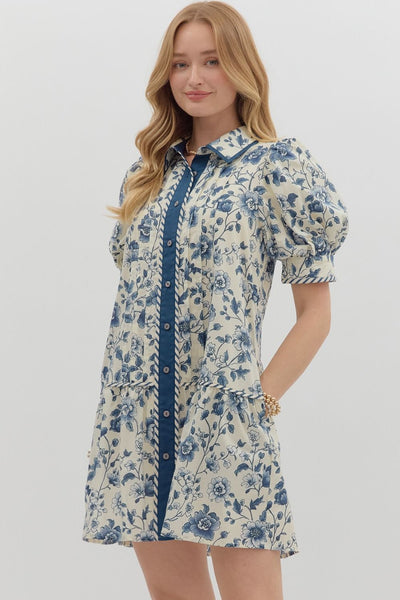 press play floral puff sleeve dress | navy