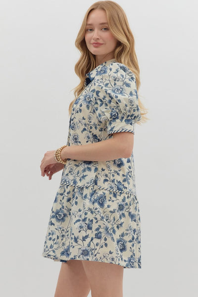 press play floral puff sleeve dress | navy