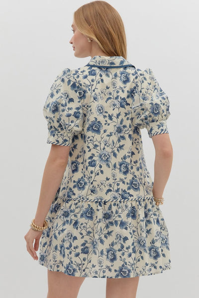 press play floral puff sleeve dress | navy