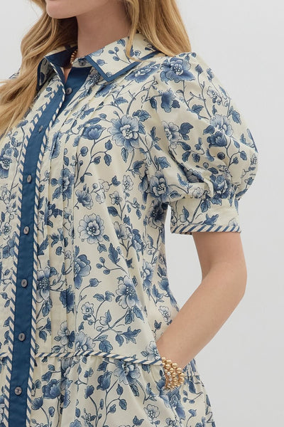 press play floral puff sleeve dress | navy