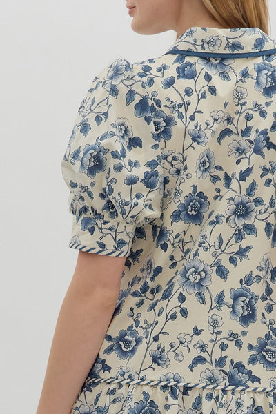 press play floral puff sleeve dress | navy