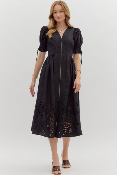 western skies embroidered skirt midi dress | black
