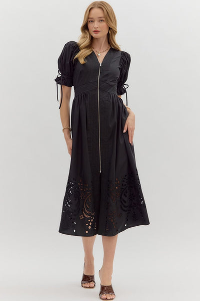 western skies embroidered skirt midi dress | black