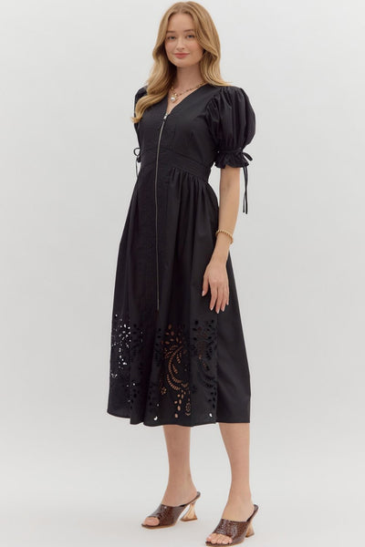 western skies embroidered skirt midi dress | black