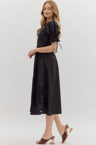 western skies embroidered skirt midi dress | black