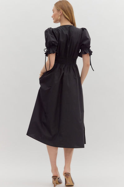 western skies embroidered skirt midi dress | black