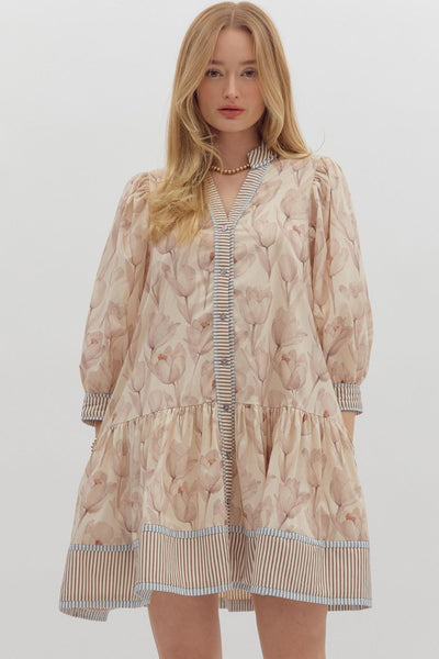 perfect moment floral ruffle hem dress | ecru