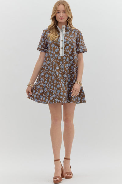 rooted in love floral mini dress | brown