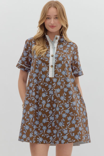 rooted in love floral mini dress | brown