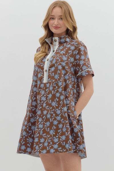 rooted in love floral mini dress | brown