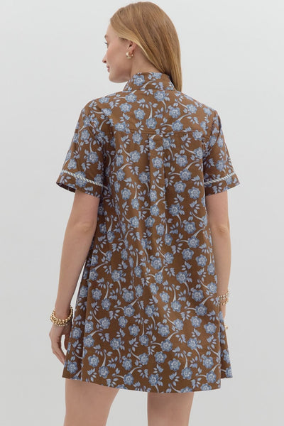 rooted in love floral mini dress | brown