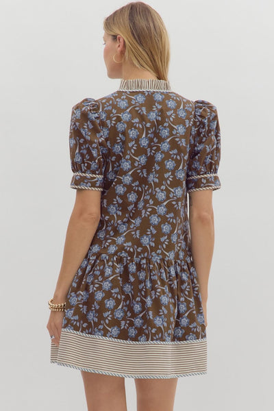 isn't she something floral puff sleeve mini dress | brown