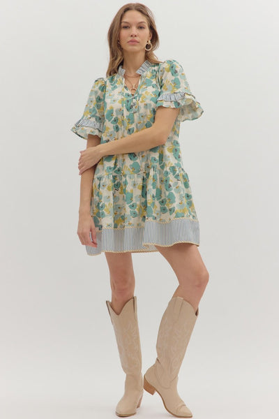 beyond the waters floral drop waist dress | lt teal