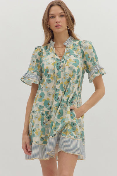 beyond the waters floral drop waist dress | lt teal