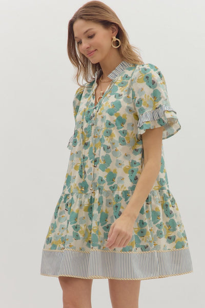 beyond the waters floral drop waist dress | lt teal