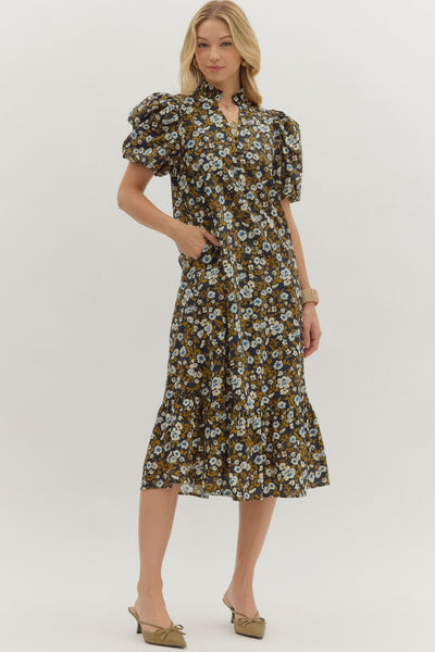 better believe it floral midi dress | navy