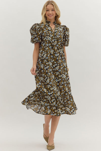 better believe it floral midi dress | navy