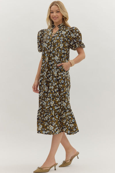 better believe it floral midi dress | navy